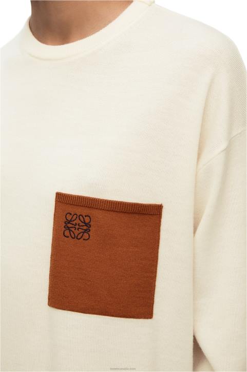 Loewe Anagram pocket sweater in wool 688V1017 Women Ecru/Brown