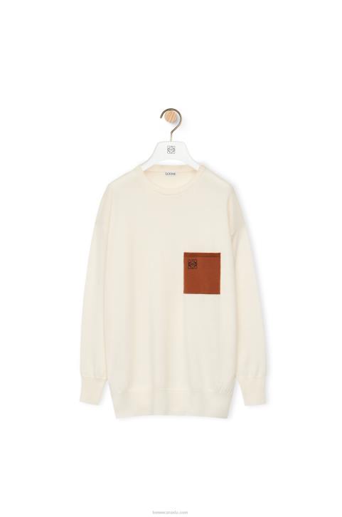 Loewe Anagram pocket sweater in wool 688V1017 Women Ecru/Brown