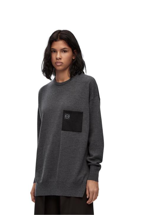 Loewe Anagram pocket sweater in wool 688V991 Women Dark Grey