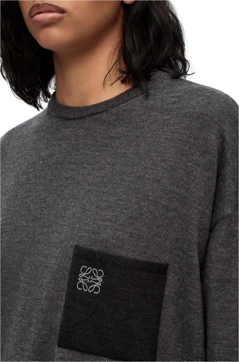 Loewe Anagram pocket sweater in wool 688V991 Women Dark Grey