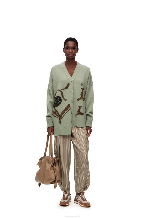 Loewe Asymmetric deer cardigan in wool 688V995 Women Sage