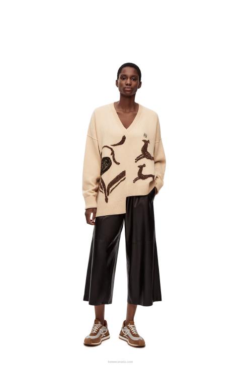 Loewe Asymmetric deer sweater in wool 688V996 Women Beige