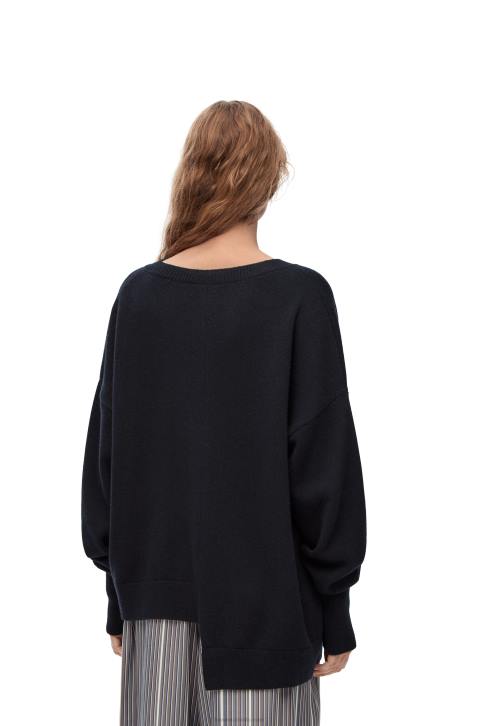 Loewe Asymmetric sweater in cashmere 688V976 Women Dark Navy Blue