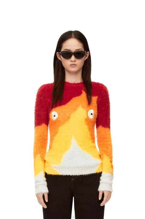 Loewe Calcifer sweater in intarsia knit 688V1023 Women Orange Multitone