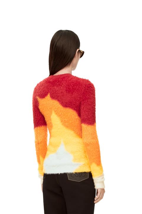 Loewe Calcifer sweater in intarsia knit 688V1023 Women Orange Multitone