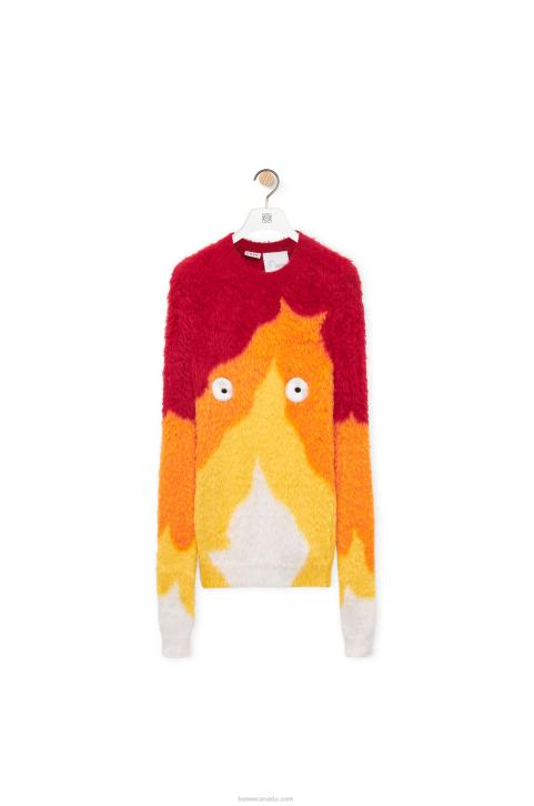 Loewe Calcifer sweater in intarsia knit 688V1023 Women Orange Multitone