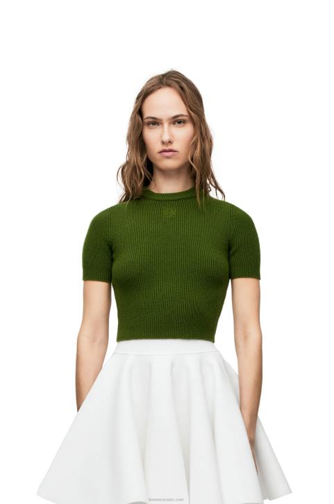 Loewe Cropped sweater in cashmere 688V958 Women Forest Green
