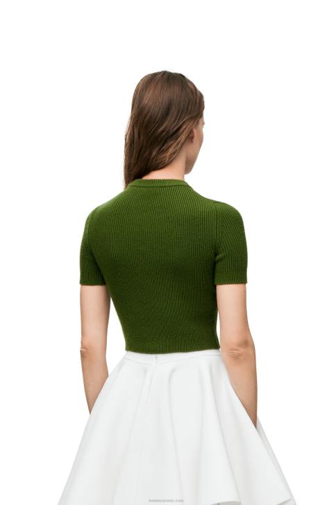 Loewe Cropped sweater in cashmere 688V958 Women Forest Green