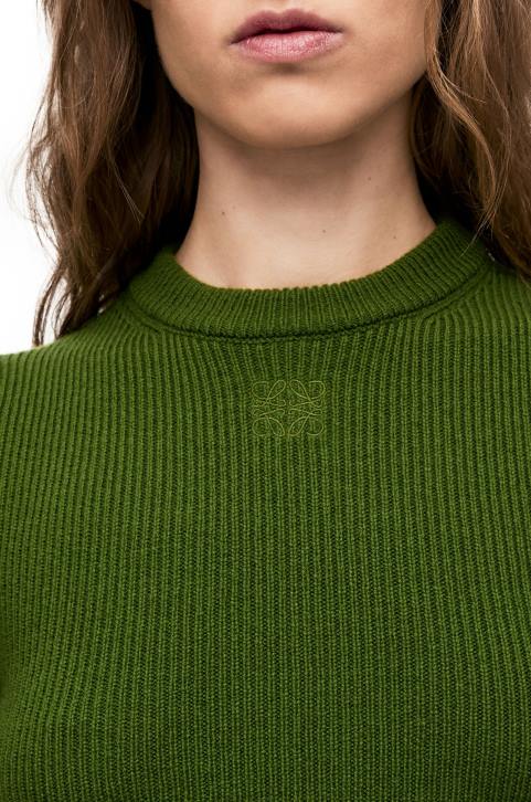 Loewe Cropped sweater in cashmere 688V958 Women Forest Green