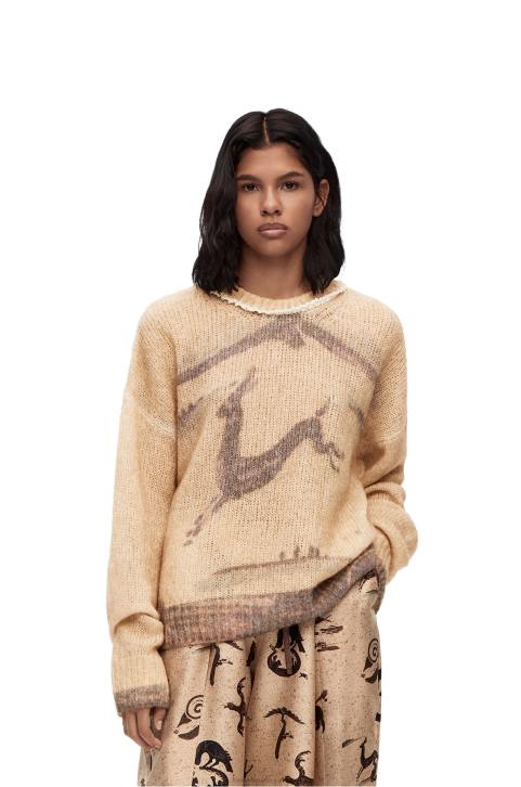 Loewe Deer sweater in mohair and wool blend 688V998 Women Ecru