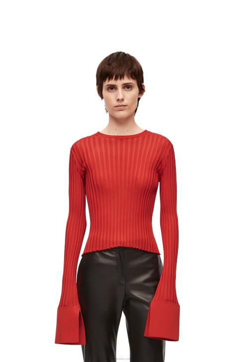 Loewe Long sleeve top in viscose 688V848 Women Dark Orange