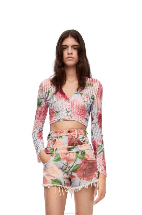 Loewe Roses cropped cardigan in viscose 688V954 Women Pink Multitone
