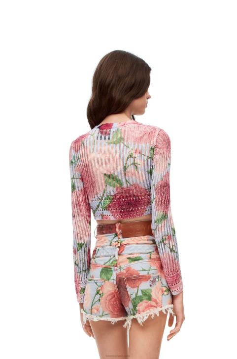 Loewe Roses cropped cardigan in viscose 688V954 Women Pink Multitone