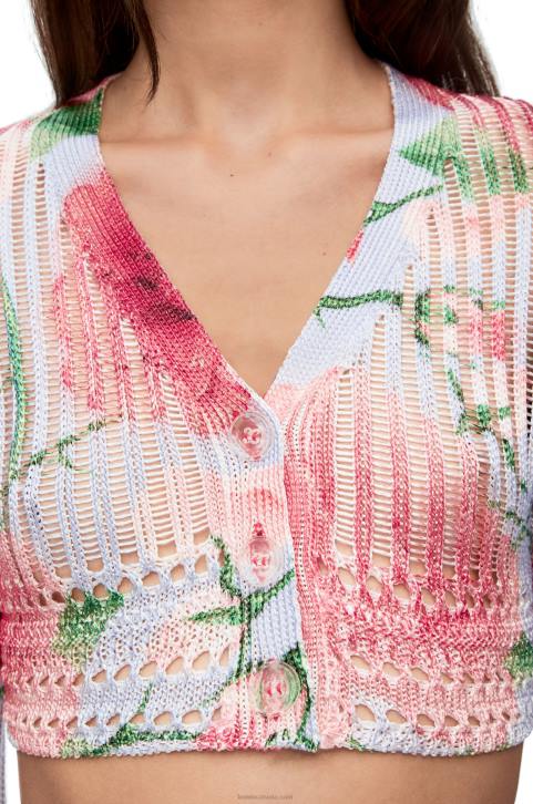 Loewe Roses cropped cardigan in viscose 688V954 Women Pink Multitone