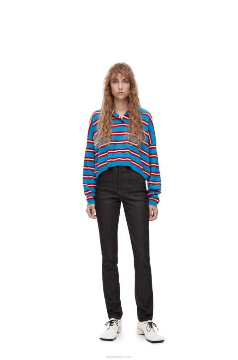 Loewe Stripe polo collar sweater in wool 688V988 Women Blue/Red