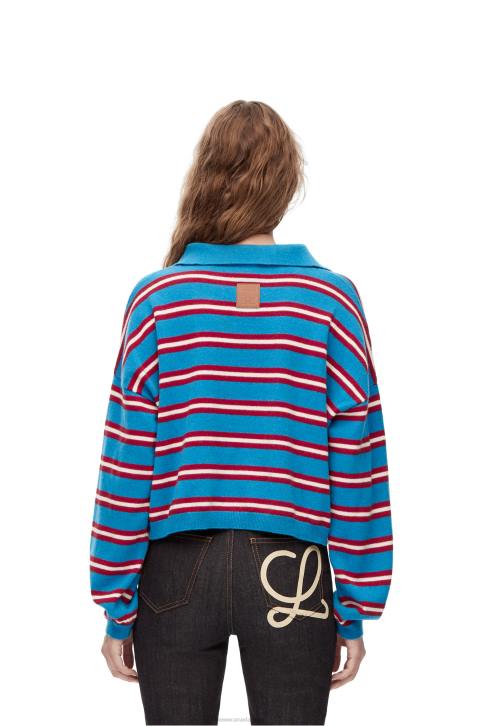 Loewe Stripe polo collar sweater in wool 688V988 Women Blue/Red