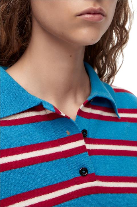 Loewe Stripe polo collar sweater in wool 688V988 Women Blue/Red