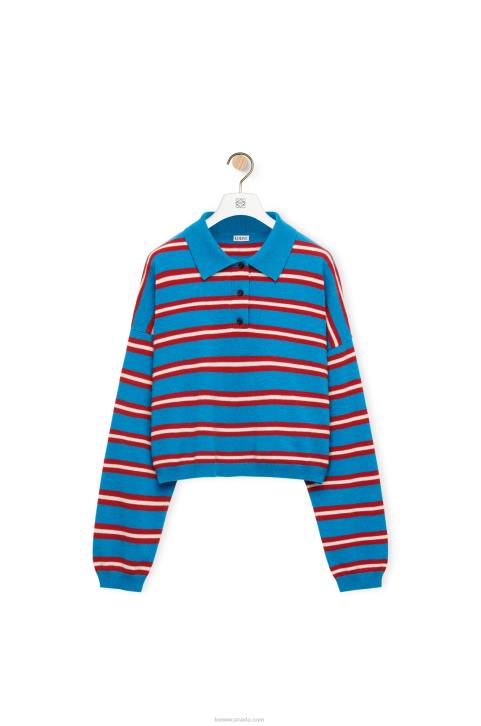 Loewe Stripe polo collar sweater in wool 688V988 Women Blue/Red