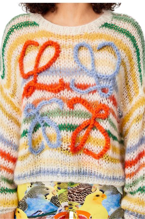 Loewe Stripe sweater in mohair 688V1003 Women White/Multicolor