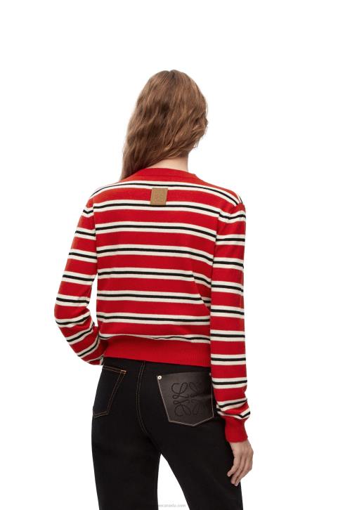 Loewe Stripe sweater in wool 688V987 Women Red/White/Black