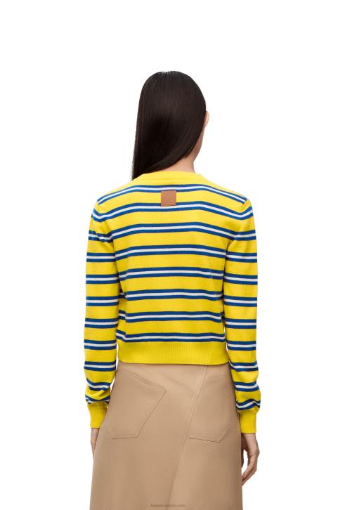 Loewe Stripe sweater in wool 688V989 Women Yellow/Indigo Blue