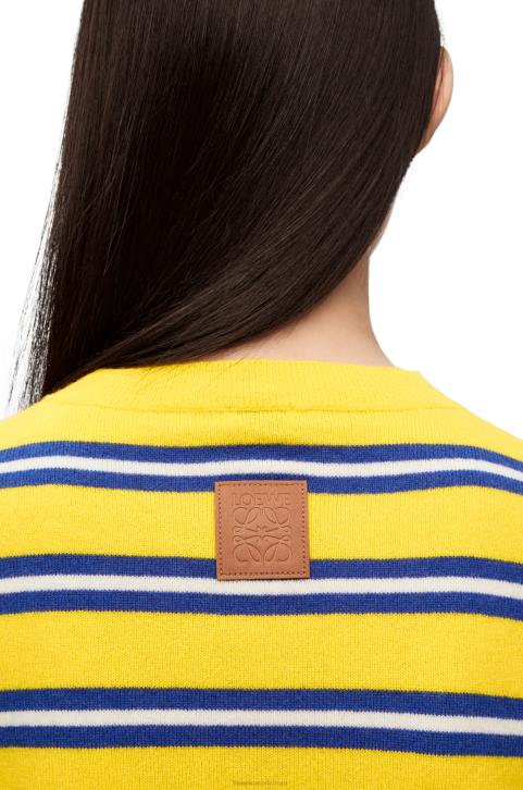 Loewe Stripe sweater in wool 688V989 Women Yellow/Indigo Blue