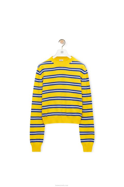 Loewe Stripe sweater in wool 688V989 Women Yellow/Indigo Blue