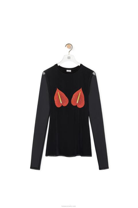 Loewe Anthurium top in semi sheer mesh 688V882 Women Black/Red