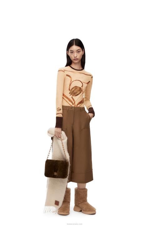 Loewe Flower print top in mesh 688V928 Women Light Beige/Brown