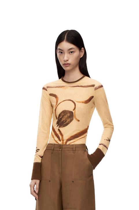 Loewe Flower print top in mesh 688V928 Women Light Beige/Brown