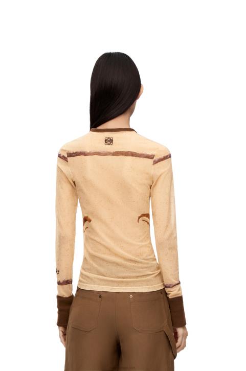 Loewe Flower print top in mesh 688V928 Women Light Beige/Brown