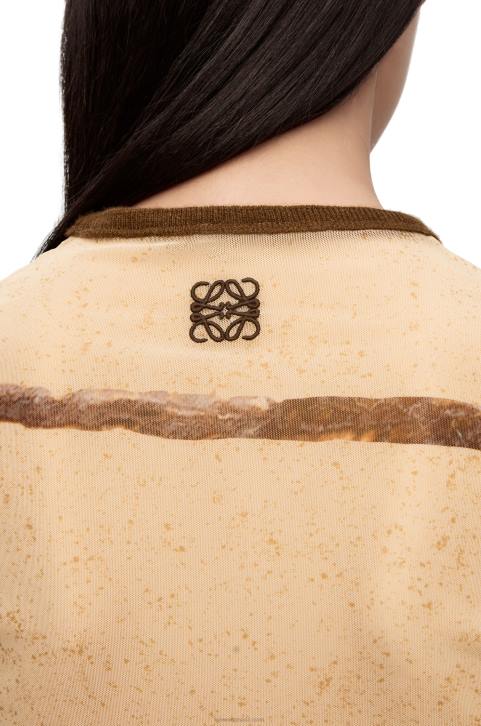 Loewe Flower print top in mesh 688V928 Women Light Beige/Brown