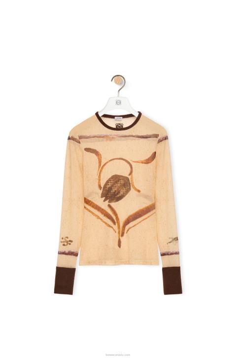 Loewe Flower print top in mesh 688V928 Women Light Beige/Brown