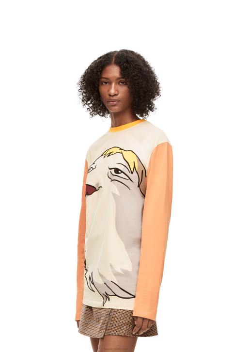 Loewe Heen long sleeve T-shirt in cotton 688V836 Women Beige