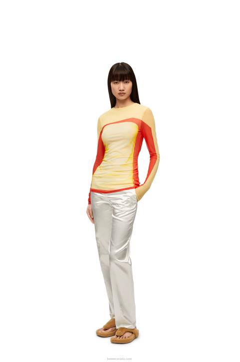 Loewe Long sleeve top in mesh 688V852 Women Yellow/Red