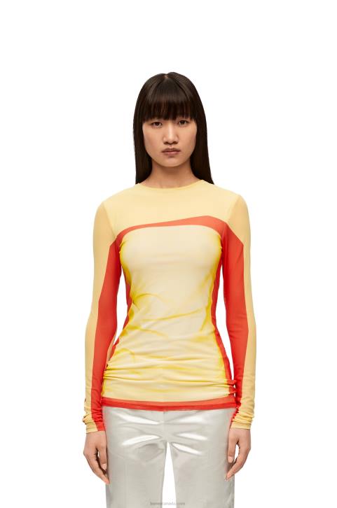 Loewe Long sleeve top in mesh 688V852 Women Yellow/Red