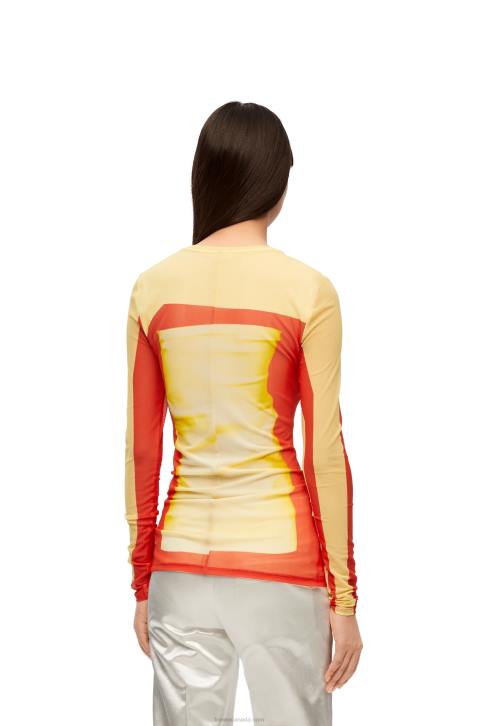 Loewe Long sleeve top in mesh 688V852 Women Yellow/Red