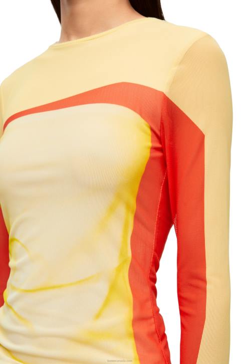 Loewe Long sleeve top in mesh 688V852 Women Yellow/Red
