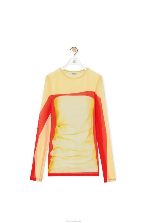 Loewe Long sleeve top in mesh 688V852 Women Yellow/Red