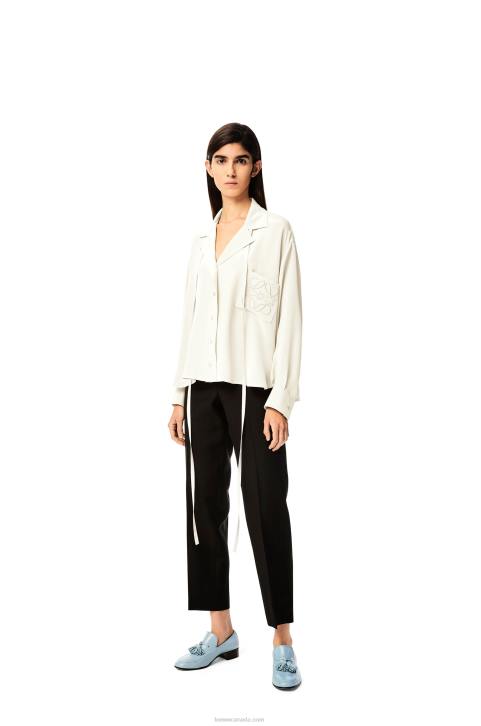 Loewe Anagram embroidered pyjama blouse in satin 688V952 Women White