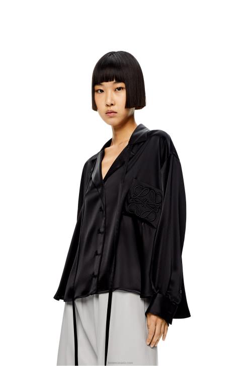 Loewe Anagram embroidered pyjama blouse in satin 688V953 Women Black