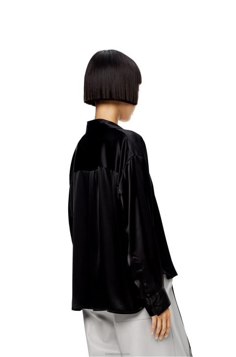 Loewe Anagram embroidered pyjama blouse in satin 688V953 Women Black