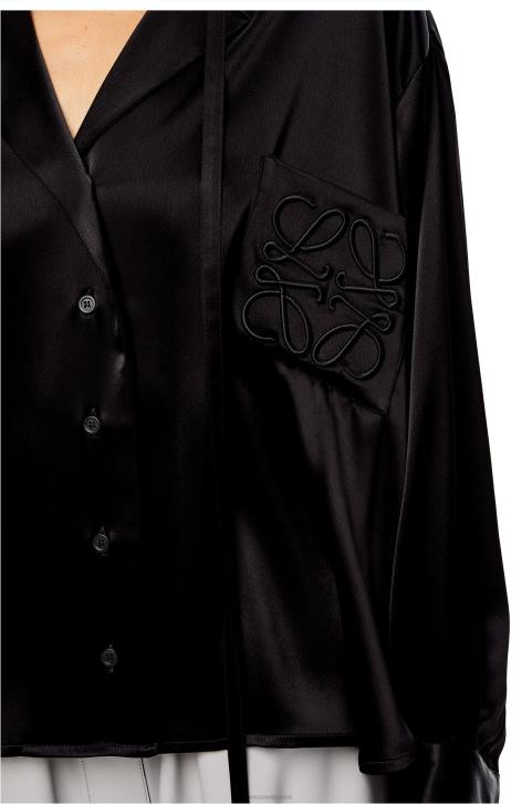 Loewe Anagram embroidered pyjama blouse in satin 688V953 Women Black
