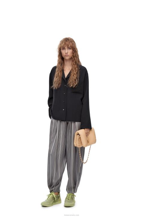 Loewe Anagram pyjama blouse in silk 688V927 Women Deep Blue