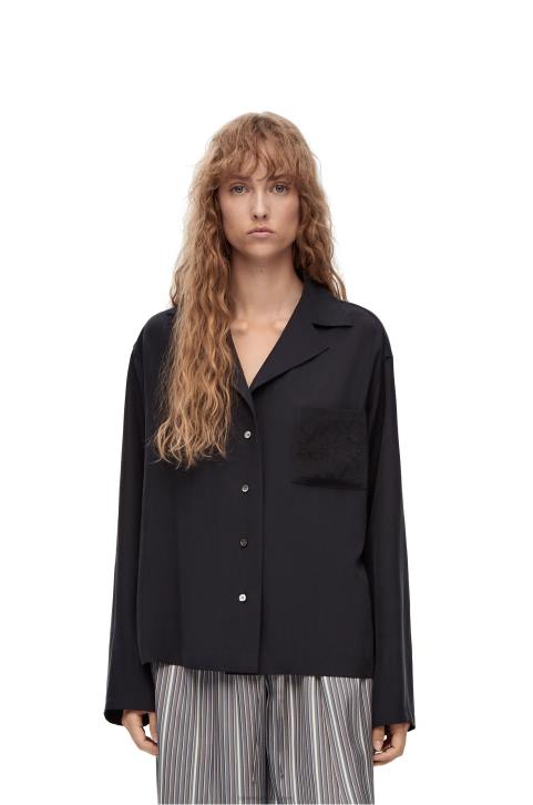 Loewe Anagram pyjama blouse in silk 688V927 Women Deep Blue