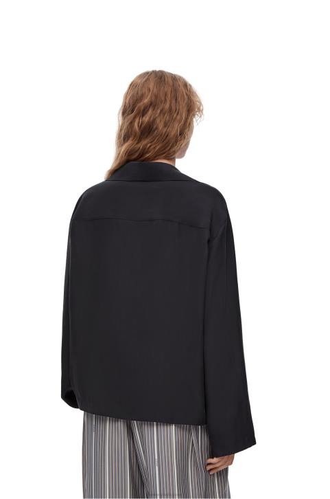 Loewe Anagram pyjama blouse in silk 688V927 Women Deep Blue