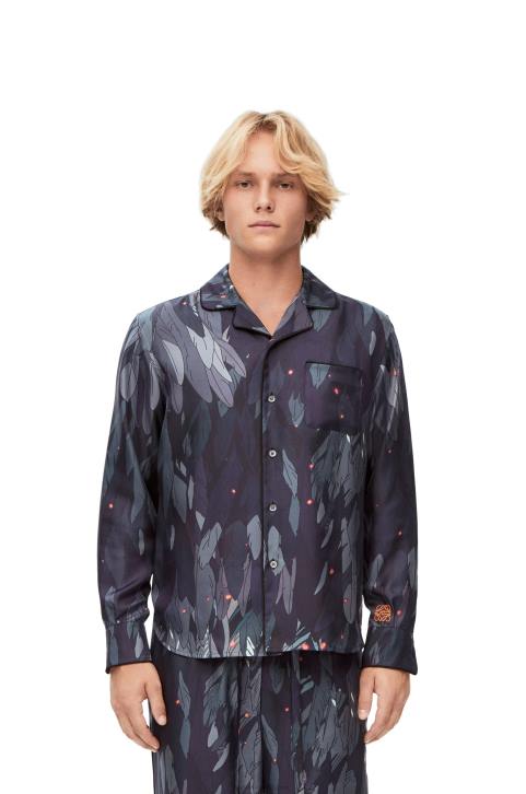 Loewe Feathers pyjama blouse in silk 688V944 Women Navy Blue