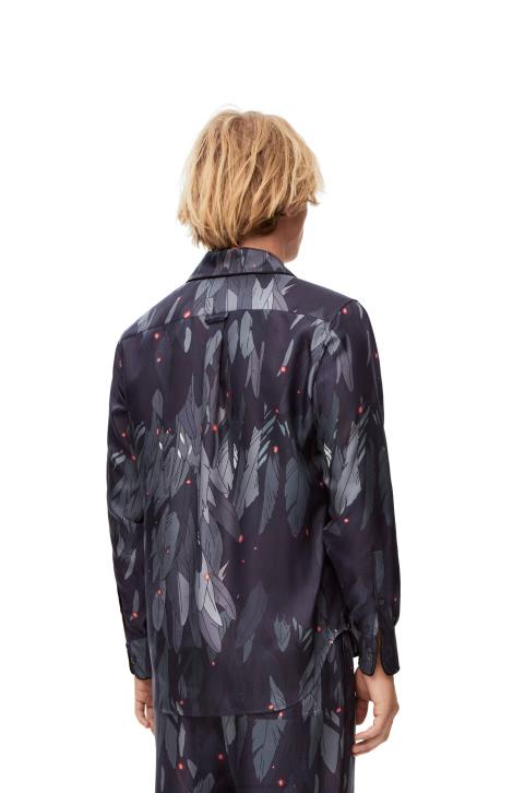 Loewe Feathers pyjama blouse in silk 688V944 Women Navy Blue