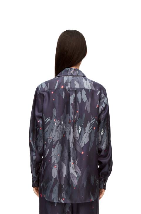 Loewe Feathers pyjama blouse in silk 688V944 Women Navy Blue
