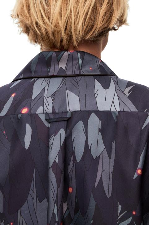 Loewe Feathers pyjama blouse in silk 688V944 Women Navy Blue